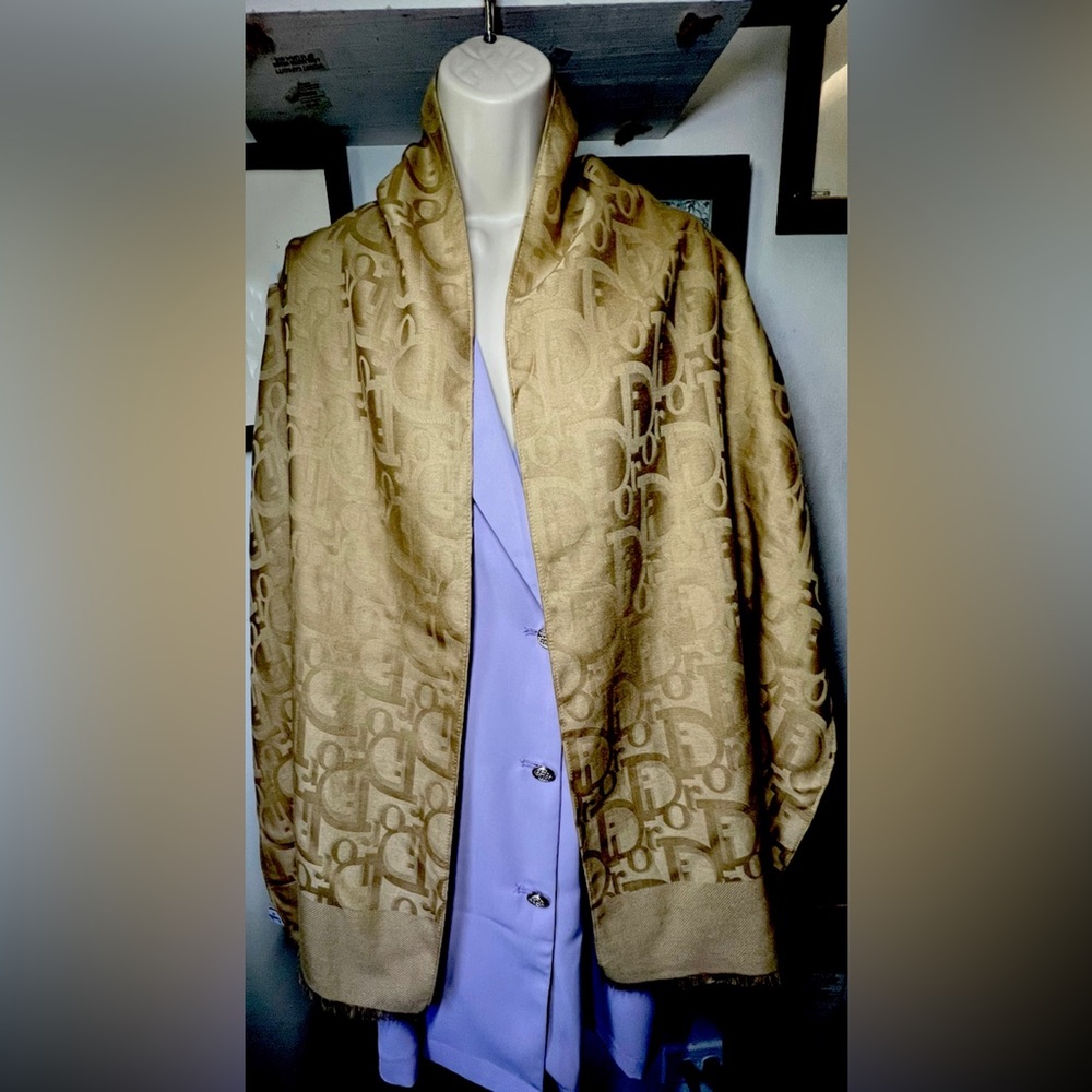 Auth Christian Dior Stole Shawl Scarf 35%Silk; 65%Wool
